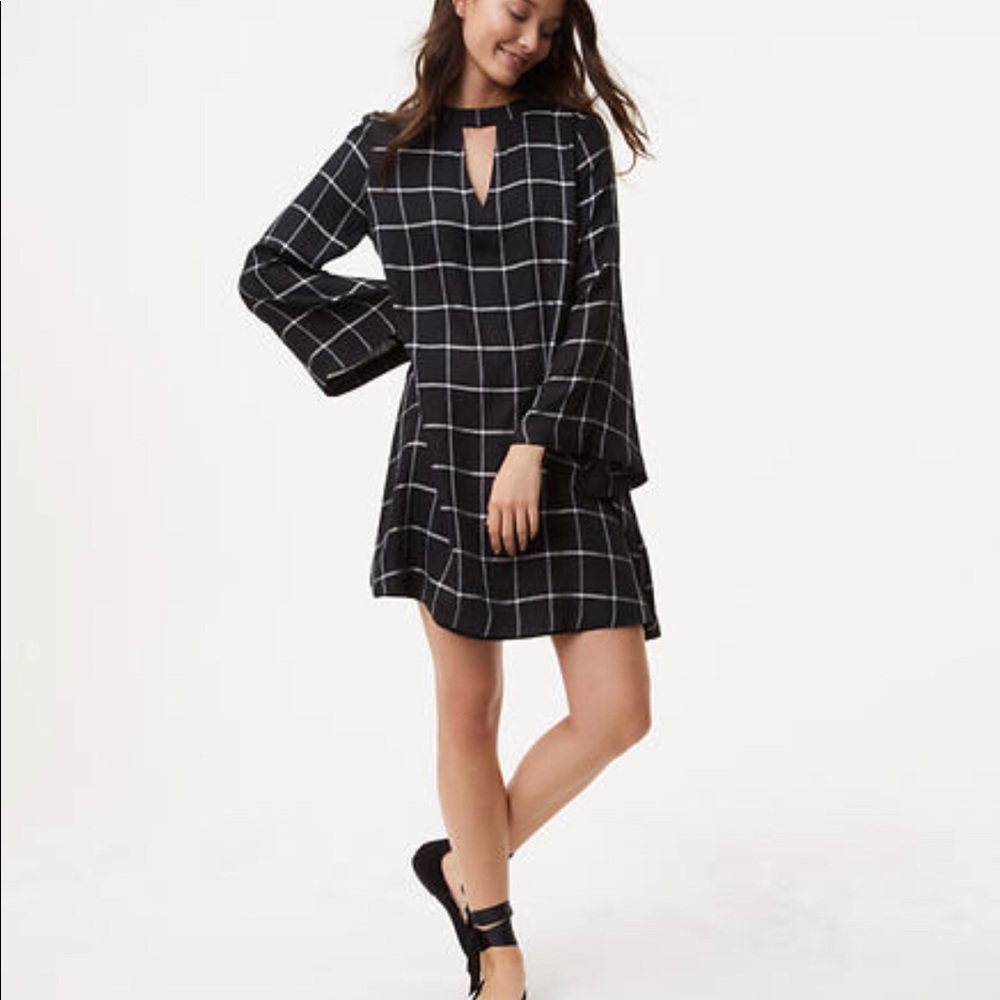 NWT LOFT black and white plaid dress size XS